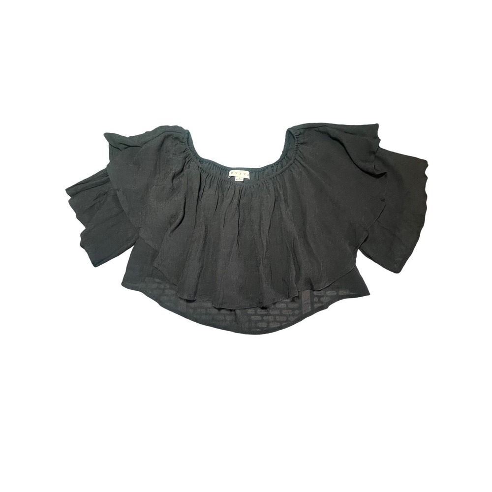 Hyfve Top Women Small‎ Black Off Shoulder Ruffle Bell Sleeve Crop Boho Flowy